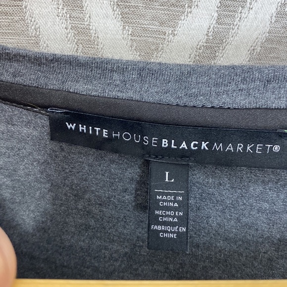 White House Black Market Short Sleeve T-shirt Rhinestone Collar & Bow Dark Gray - Picture 3 of 4